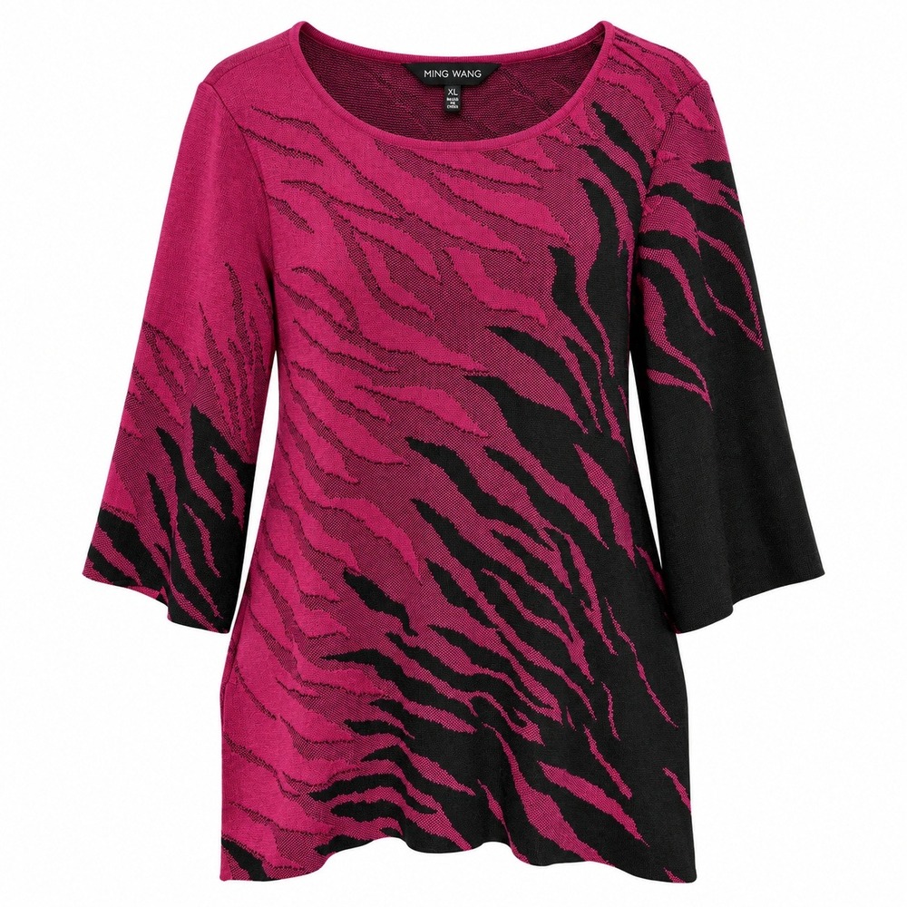 Ming Wang Quiet Luxury Eclectic Knit Tunic Women XL Animal Print Bold Maximalist